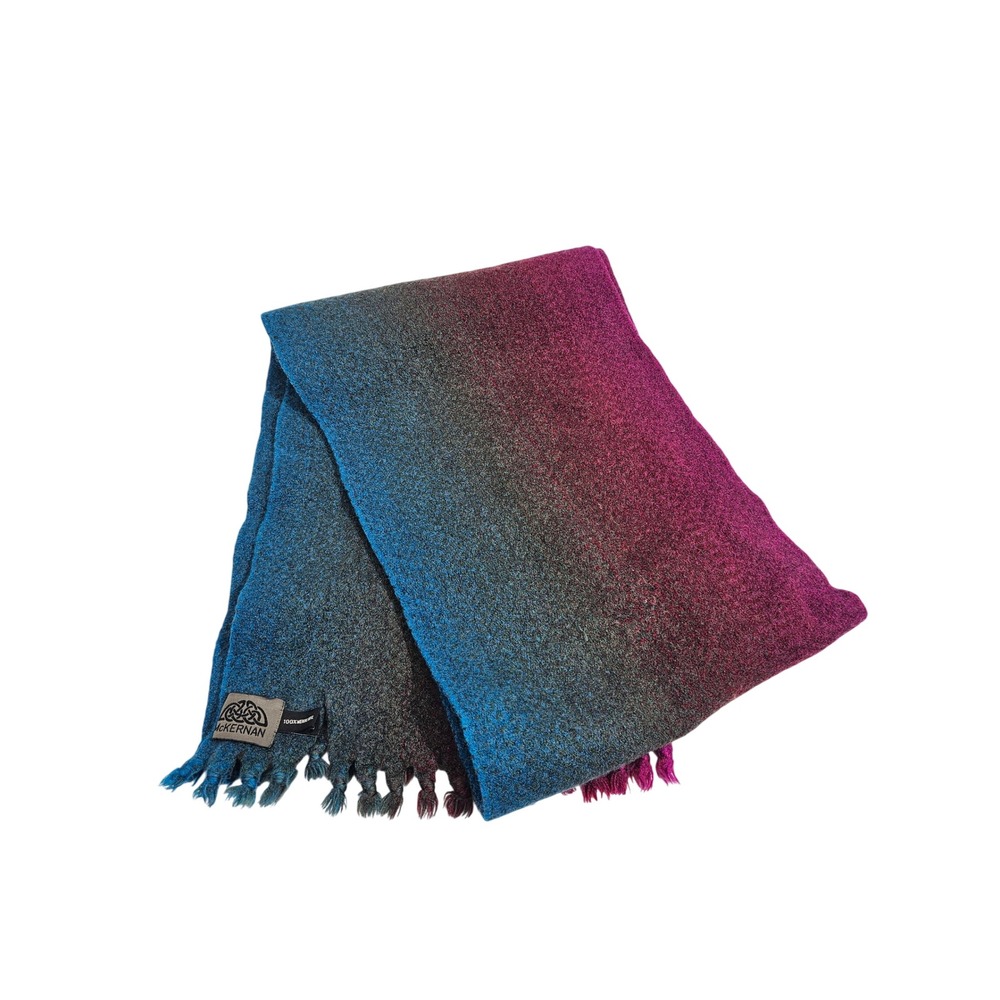 McKernan Merino Wool Scarf Unisex OS Blue Pink Ombre Ireland Fringed Wrap Irish